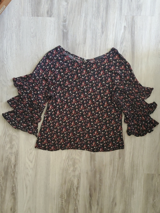 Max & Marcus Tops - 5/$35💐Size L - Black Floral Semi-Sheer Blouse Tiered Sleeves - Max & Marcus